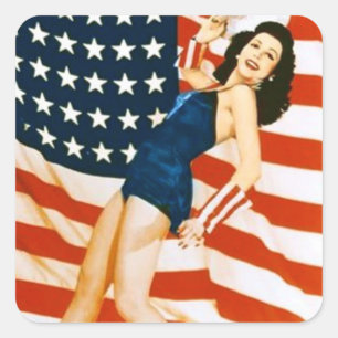 Sticker Carré Vintage 4 juillet Pinup