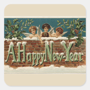 Sticker Carré Vintage Angels Bonne Année