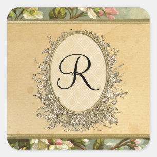 Sticker Carré Vintage Apple Blossom, Tea Staint Typographie