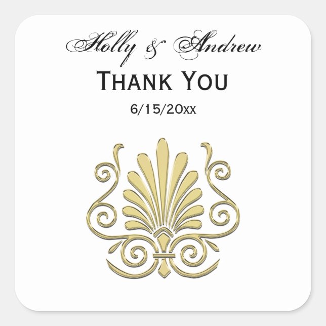 Sticker Carré Vintage Art Déco Gold Plume Arabesque (Devant)