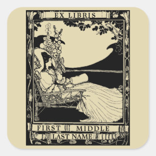 Sticker Carré Vintage Art Nouveau Femme Ex Libris Modèle