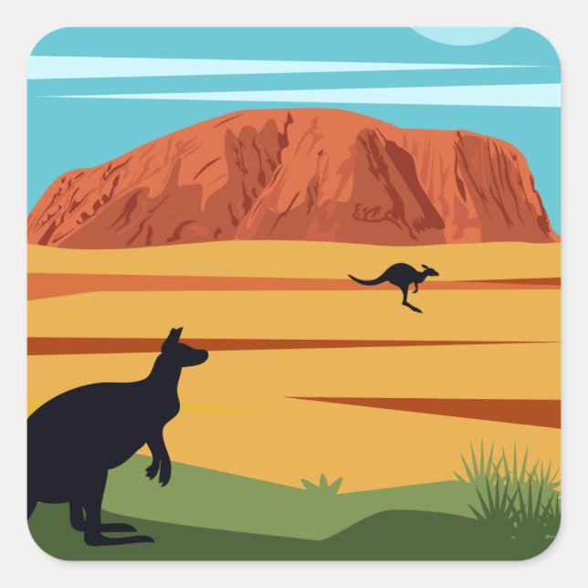 Sticker Carré Vintage Ayers Rock Australie Kangaroos Travel (Devant)