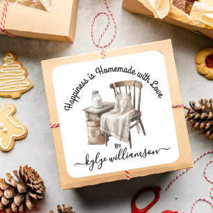 Sticker Carré Vintage Baking Happiness est fait maison