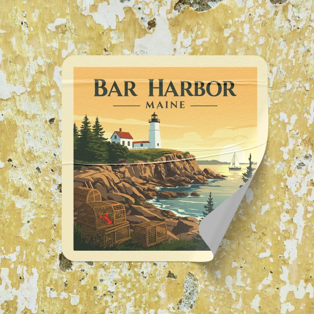 Sticker Carré Vintage Bar Harbour Maine (Créateur téléchargé)