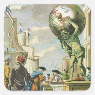 Sticker Carré Vintage Baroque Era Atlas Frontispione World Globe
