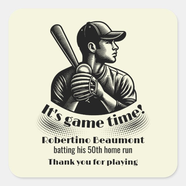 Sticker Carré Vintage Baseball Player Men's 50th Birthday (Devant)