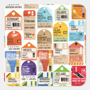 Sticker Carré Vintage billet de voyage motif.