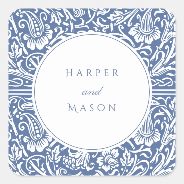 Sticker Carré Vintage Blue William Morris Mariage (Devant)