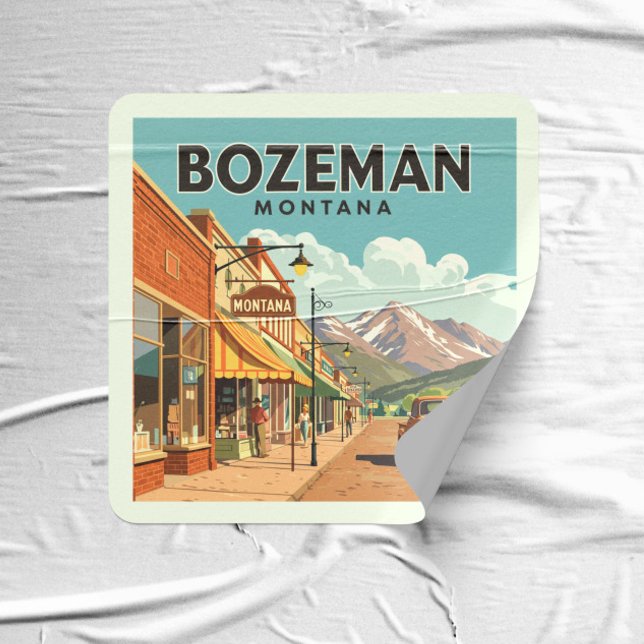 Sticker Carré Vintage Bozeman Montana (Créateur téléchargé)