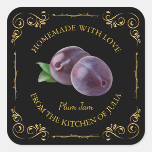 Sticker Carré Vintage Carré à confiture de prune maison Étiquett