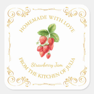 Sticker Carré Vintage Carré de confiture de fraises maison Étiqu
