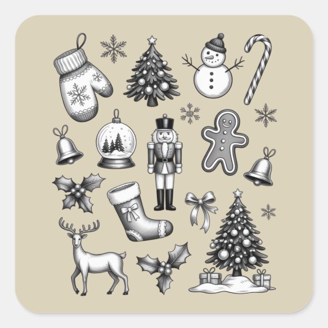 Sticker Carré Vintage Christmas 90s Retro Xmas Holiday (Devant)