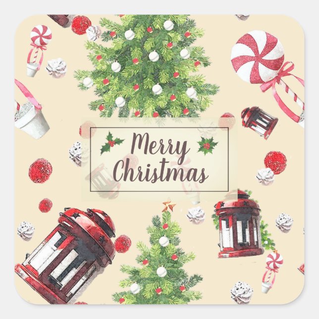 Sticker Carré Vintage Christmas Art Motif (Devant)
