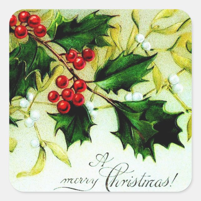 Sticker Carré Vintage Christmas Holly (Devant)