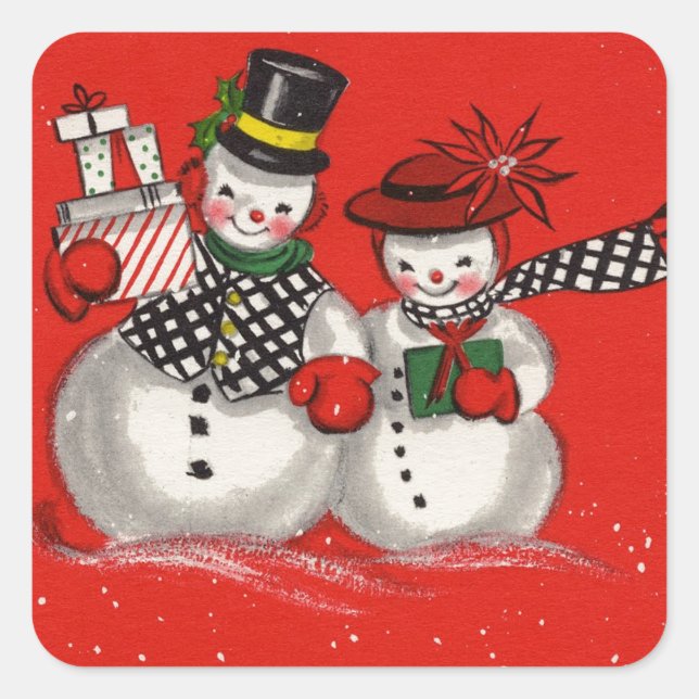 Sticker Carré Vintage Christmas Snowman (Devant)
