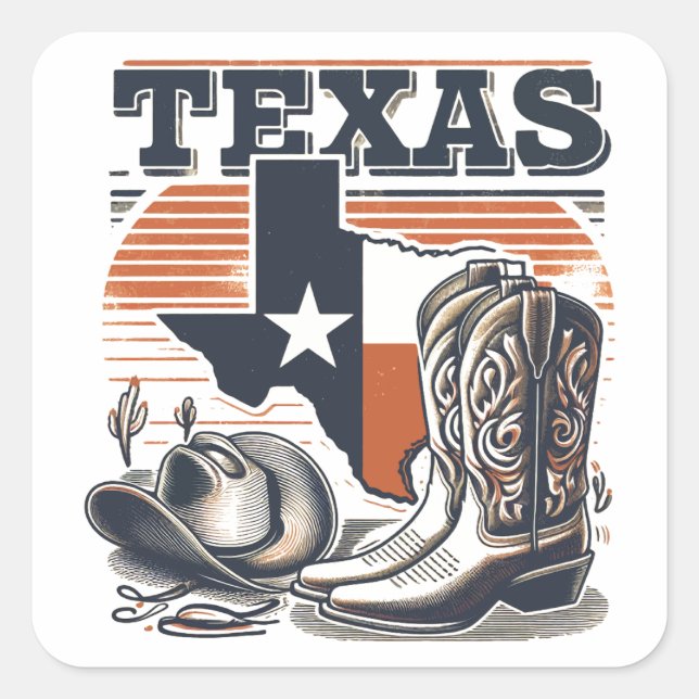 Sticker Carré Vintage Cowboy Texas (Devant)