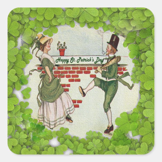 Sticker Carré Vintage Dancing Irish Couple (Devant)