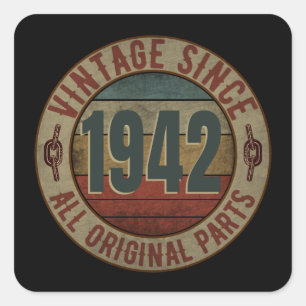 STICKER CARRÉ VINTAGE DEPUIS 1942 TOUTES PIÈCES D'ORIGINE
