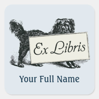Sticker Carré Vintage Dog Ex Libris Bookplate, Book Label