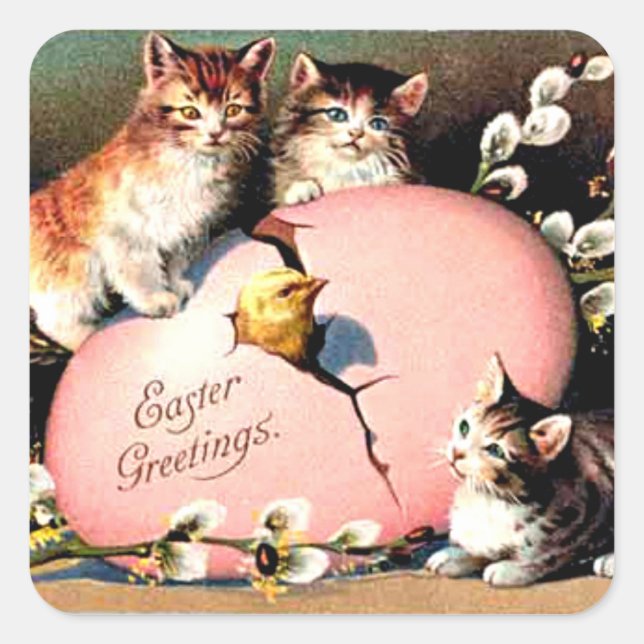 Sticker Carré Vintage Easter Greetings (Devant)