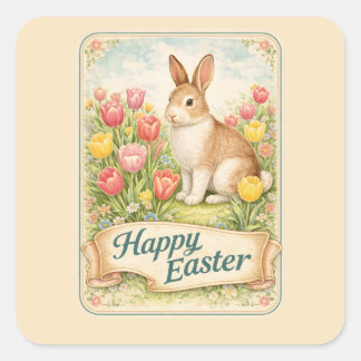 Sticker Carré Vintage Easter Rabbit