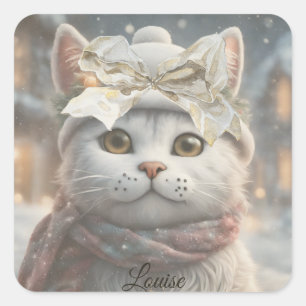 Sticker Carré Vintage Élégant mignon cadeau Amoureux des chats d