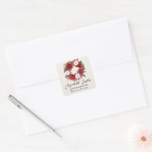 Sticker Carré Vintage Élégant Noël Wreath Holiday Adresse
