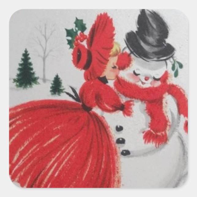 Sticker Carré Vintage Embrasser Un Snowman (Devant)