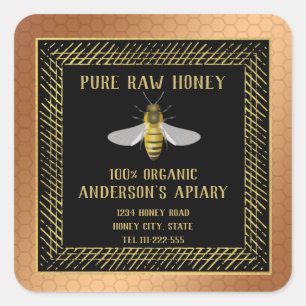 Sticker Carré Vintage Ferme d'abeilles/apiaires/abeilles en or d