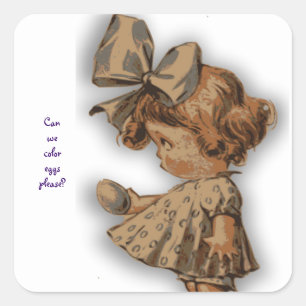 Sticker Carré Vintage fille avec chevalet à oeufs