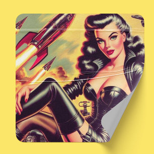 Sticker Carré Vintage fille en cuir Sci-Fi