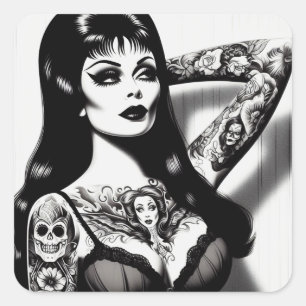 Sticker Carré Vintage fille Goth tatouée