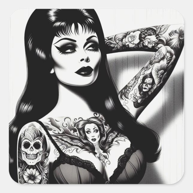 Sticker Carré Vintage fille Goth tatouée (Devant)
