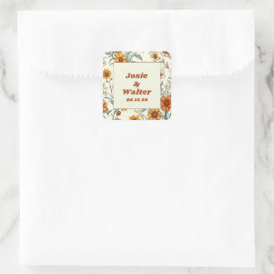 Sticker Carré Vintage Floral les années 70 rétro Mariage personn