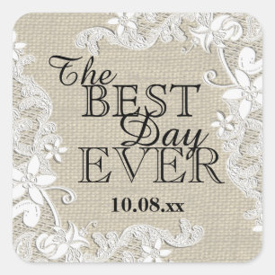 Sticker Carré Vintage Floral Rustique Burlap