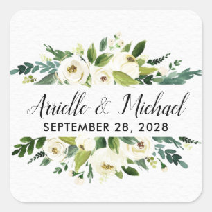 Sticker Carré Vintage Floral verdure Jardin Mariage Faveurs