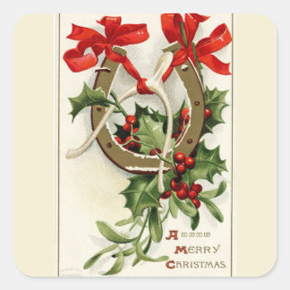 Sticker Carré Vintage Golden Horseshoe Wishbone Noël