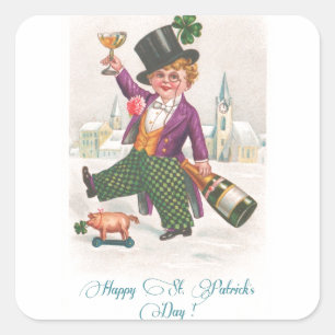 Sticker Carré Vintage Happy Jour de la Saint Patrick Shamrock Ch
