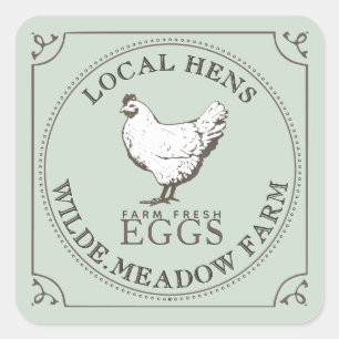 Sticker Carré VINTAGE HEN FARM OEUF FRAIS Pale Vert Orné Cadre