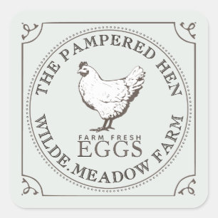 Sticker Carré VINTAGE HEN FARM OEUF FRAIS Pale Vert Orné Cadre