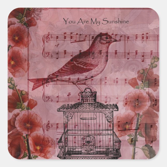 Sticker Carré Vintage Hollyhock Song Bird (Devant)
