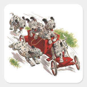Sticker Carré Vintage Humour mignon Chiens de chiot dalmate Cami