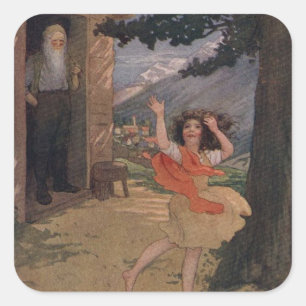 Sticker Carré Vintage Johanna Spyri Heidi des Alpes suisses