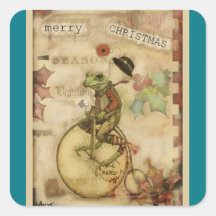 Vintage Joyeuse petite grenouille de Noël à vélo