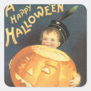 Sticker Carré Vintage Joyeux Halloween par Ellen Clapsaddle