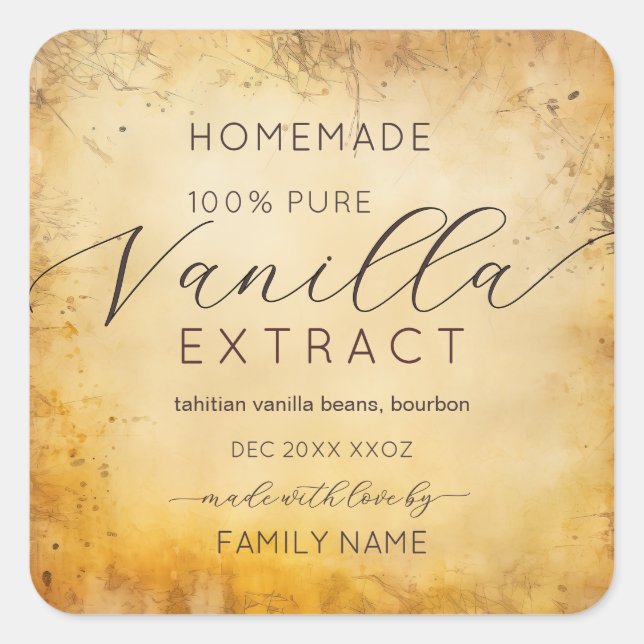 Sticker Carré Vintage Kraft vanilla extract product labels (Devant)
