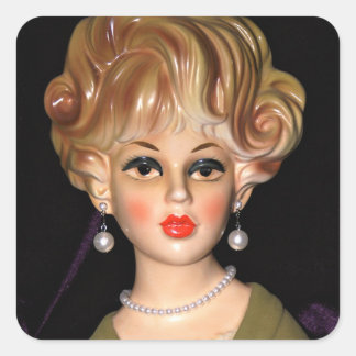 Sticker Carré Vintage Lady Head Vase Sultry Eyes Big Hair 1960