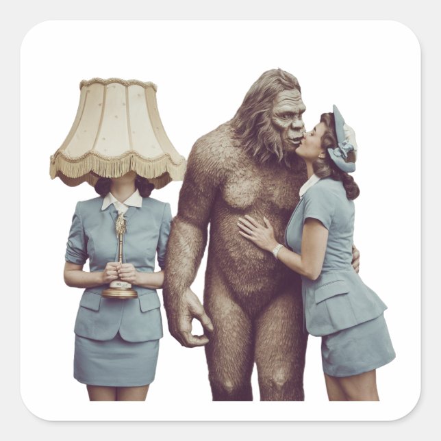 Sticker Carré Vintage Lady Kissing Sasquatch (Devant)