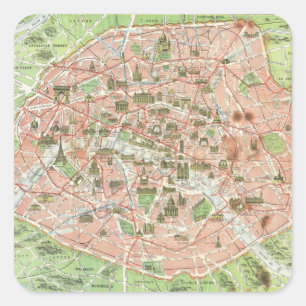 Sticker Carré Vintage map of Paris