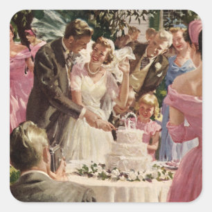 Sticker Carré Vintage Mariage Mariée Groom Les jeunes mariés cou